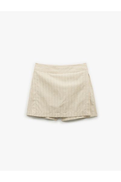 Koton Linen Blended Double Breasted Mini Shorts Skirt