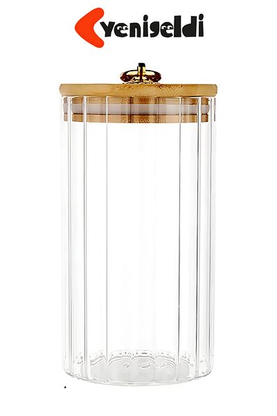 Yenigeldi 1 Piece Medium Size (9X16Cm) Glass Storage Container Bamboo Lid Airtight Metal Ring Jar