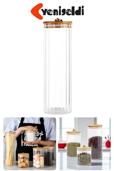 Yenigeldi 1Pcs Large Size (9X28.3Cm) Glass Storage Container Airtight Metal Ring Jar with Bamboo Lid