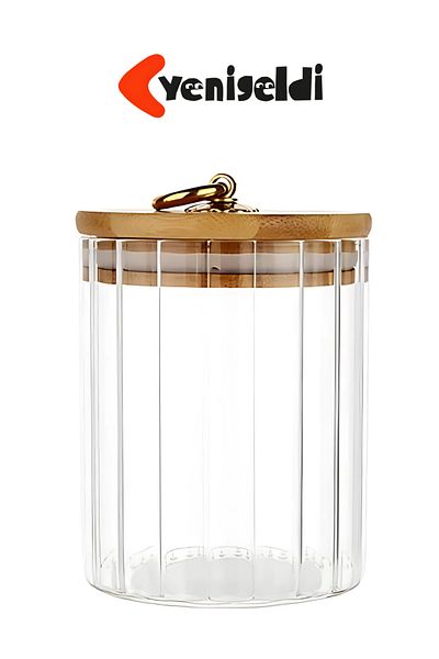 Yenigeldi 1Pc Small Size (9X10.7Cm) Glass Storage Container Airtight Metal Ring Jar with Bamboo Lid
