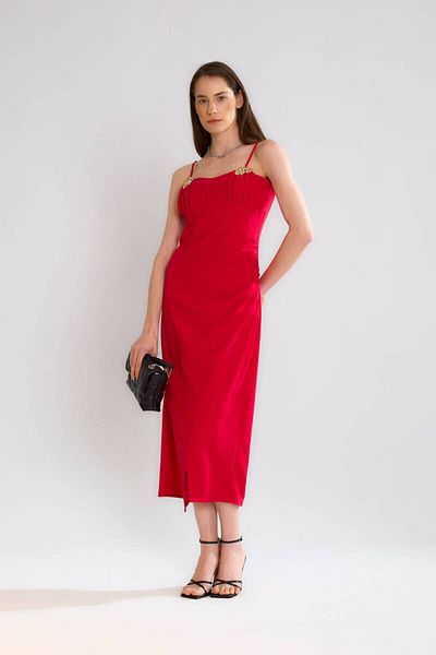 Robin Gold Detail Strap Dress - Fuchsia