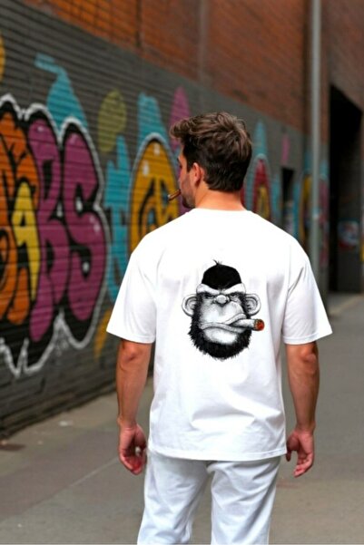 Windy Island Bărbați guler rotund Gorila albă pe spate și față cu imprimeu su...