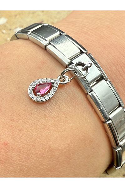 Snartun Zircon Stone Water Drop Steel Charm and Italian Steel Bracelet I Special Boxed