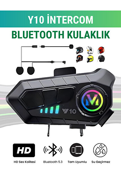 WUNİT Y10 5.3 Bluetooth Motosiklet Kask Kulaklık intercom RGB Işıklı