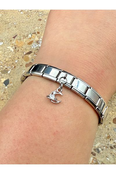 Snartun Zircon Stone Moon Steel Charm and Italian Steel Bracelet I Special Boxed