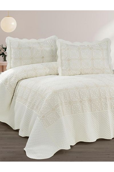 Bikaya Home Toyo Embroidered Double Bed Cover Set - 3 Pieces