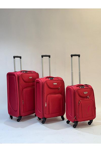 Living 3-piece Travel Luggage Set – Fabric,red Color
