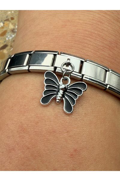 Snartun Black Butterfly Steel Charm and Italian Steel Bracelet I Special Boxed