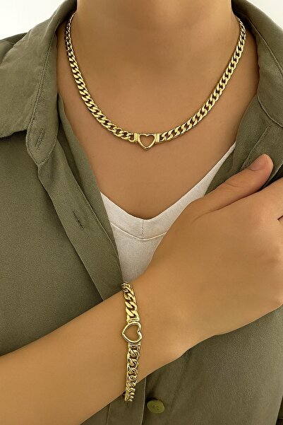 XUPING JEWELRY Stil Incisi/Xupıng Jewelry 14 Ayar Altın Kaplama Kalpli Kolye Set