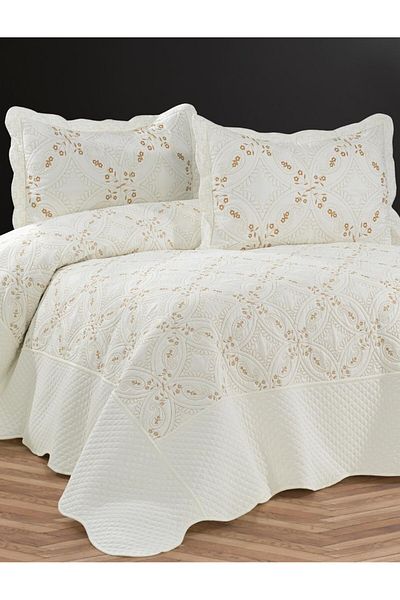 Bikaya Home Toyo Embroidered Double Bed Cover Set - 3 Pieces