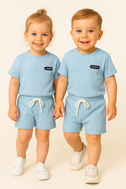 Waffle Fashion Summer Shorts Set 6 Months - 3 Years Light Blue