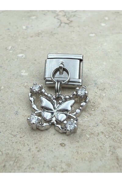 Snartun Italian Bracelet with Zircon Stone Butterfly Figure Steel Charm I Ita...