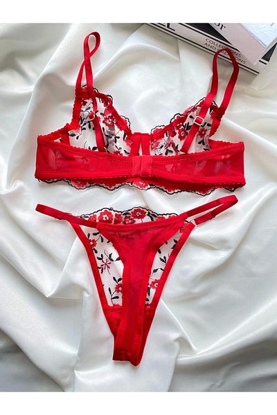 ARONA brode lace red gul embroidery