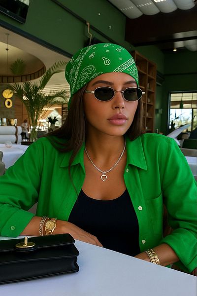 Goldmine Unisex Ethnic μοτίβο 100% βαμβακερό μπαντάνα πράσινο