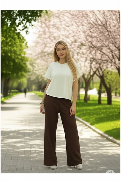Modabenna Women's Linen Blend Trousers Loose Cut Casual Loose Lawn Elastic Waist Lace up