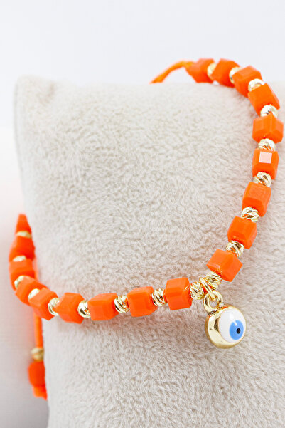 biuti Orange Colored Square Beaded Elevator Evil Eye Beaded Bracelet, Gift Br...