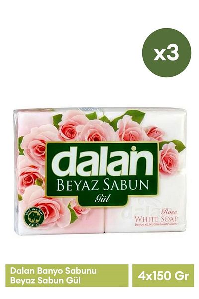 Dalan White Soap Rose - 4 X 150Gr Bath X 3 Pieces
