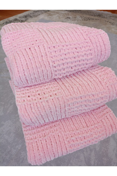 bros Kadife el örgü pembe bebek battaniyesi & diz battaniyesi