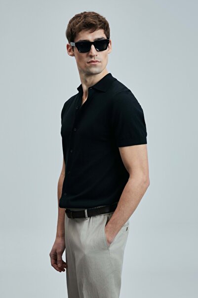 Lufian 111090132 Hector Men's Modal Blended Sweater Shirt Men's Shirt Black