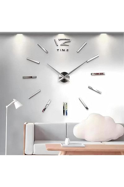 Generic ساعة حائط ثلاثية الأبعاد بتصميم مرآة DIY، ملصق سطحي فضي، مقاس 63 × 63 سم، ساعة حائط بتصميم مرآة أكريليك إبداعية
