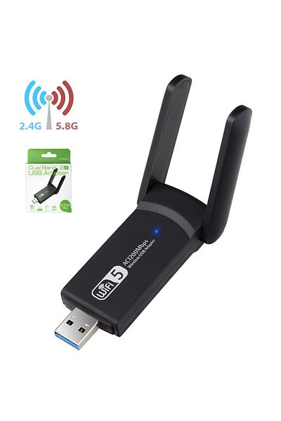Generic محول واي فاي وبلوتوث USB 3.0، مستقبل شبكة خارجي ثنائي النطاق بسرعة 1300 ميجابت في الثانية، يغطي مسافة 200 متر