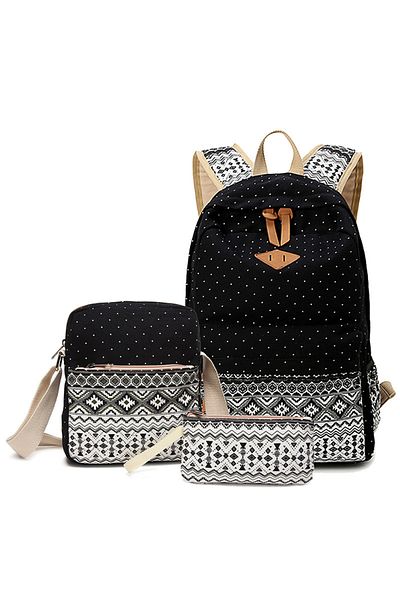 Generic Three-piece Japanese Style Girl Student School Bag Casual Canvas Backpack Mother-child Bag Lunch Bag