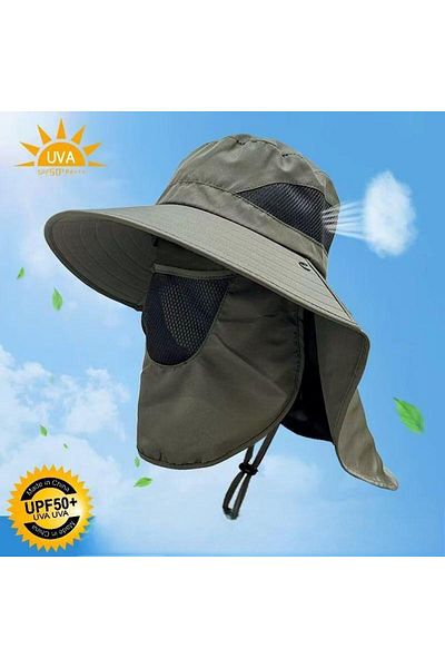 Generic Sun Protection Fishing Wide Brim Neck Cap Sun Protection And Uv Protection Green