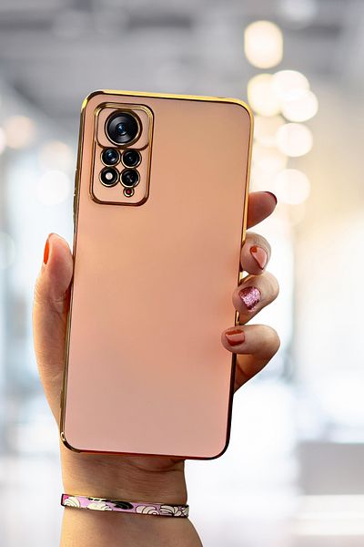 Fibaks حافظة Redmi Note 11 Pro & 12 Pro 4G ذات حافة لامعة ومطرزة باللون الذهبي وغطاء حماية للكاميرا