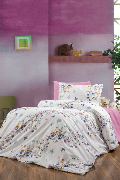 CANDAN ÇEYİZ Single 3 Piece Cotton Tuğba Duvet Cover Set Gift for Drink (Wedding)