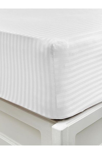 Karna Home Bed Sheet Stripe Satin Plain Elastic Single