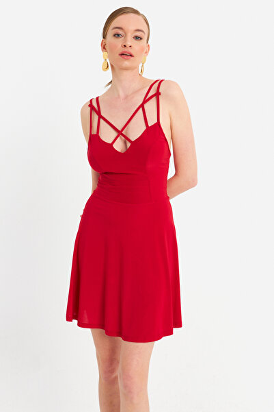 Cool & Sexy Women's Red Cross Strap Mini Dress Elt182