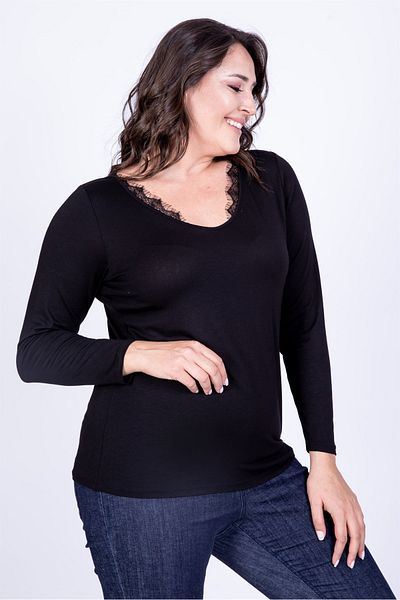 MYLİNE Δαντελένιο T-Shirt με λαιμόκοψη