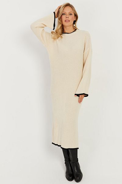 Cool & Sexy Woman Ecru Knitwear Maxi Dress SF2538
