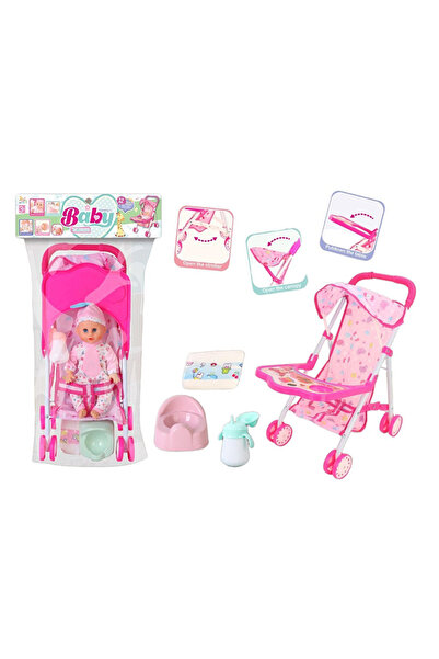 Fun Moment دمية طفل مع عربة أطفال قابلة للطي والحمل