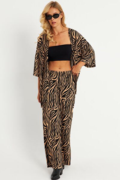 Cool & Sexy Női fekete - Fahéj mintás csavart alsó felső öltöny LON3004