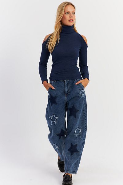 Cool & Sexy Aur1 Model Women's Blue Patched Jean Trousers