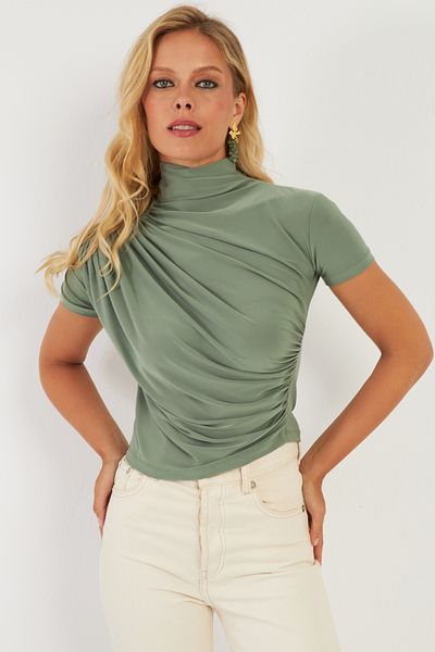 Cool & Sexy Women's Khaki Blouse - Gathered, LPP1287