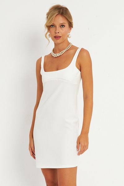 Cool & Sexy Ecru Square Collar Mini Women's Dress - Ked4291