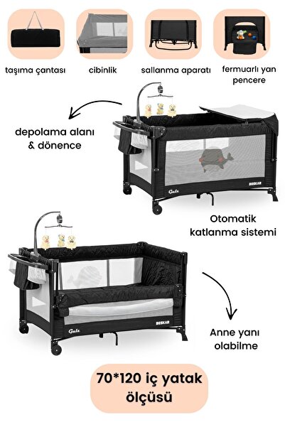 Gulz Beskar Anne Yanı Sallanır Cibinlikli Dönenceli Alt Açmalı Oyun Parkı Beb...