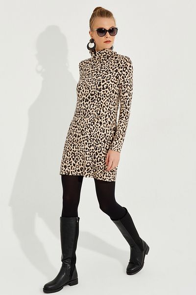Cool & Sexy Γυναικείο Μίνι Φόρεμα Camel-Black Soft Leopard AYD253