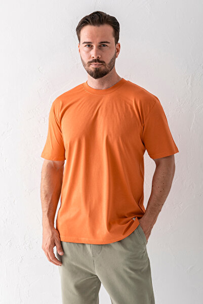 JB John Borners Ανδρικό μπλουζάκι με λαιμόκοψη Basic βαμβακερό πορτοκαλί - 2271