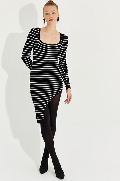 Cool & Sexy Rochie de tricot cu dungi asimetrice pentru femei SF2517