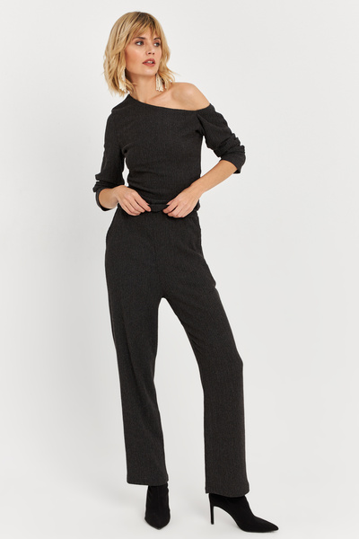 Cool & Sexy Kadın Haki Asimetrik Yaka Alt Üst Takım KED7151