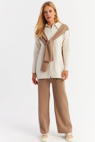 Cool & Sexy Camel Colored Women's Knitwear Cardigan and Bottom Set - Nuv20