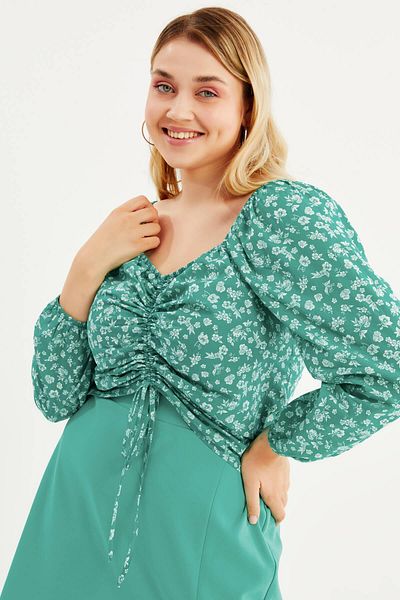 MYLİNE Square Neck Gathered Top
