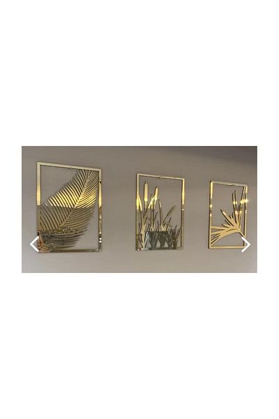 Numa Concept Τριπλό Τραπέζι σε MDF - Φύλλα και Καλαμάρι, Ασημένια διακόσμηση τοίχου από πλεξιγκλάς, 35x25 cm