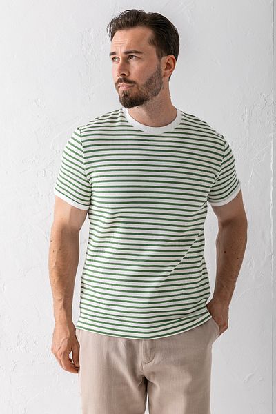 JB John Borners Men's Crew Neck Short Sleeve Striped T-Shirt Green - 3004