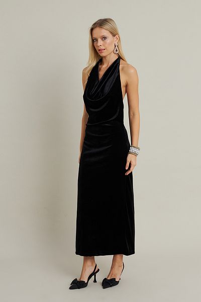 Cool & Sexy Rochie lungă de damă cu guler din dantelă neagră - Anul Nou GÇ197