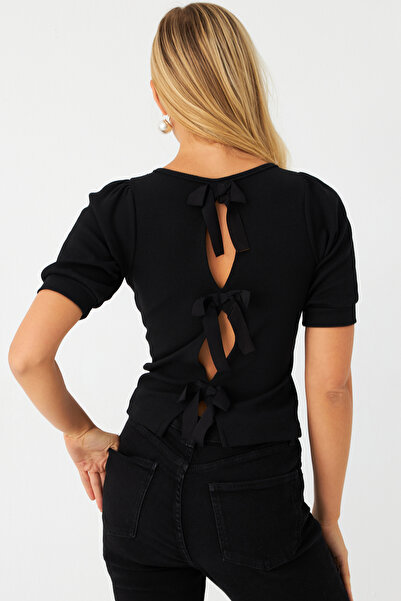 Cool & Sexy Women's Black Back Bow Camisole Blouse Ey2996