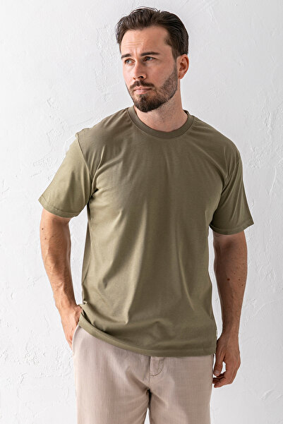 JB John Borners Ανδρικό μπλουζάκι με λαιμόκοψη Basic βαμβακερό χακί - 2271